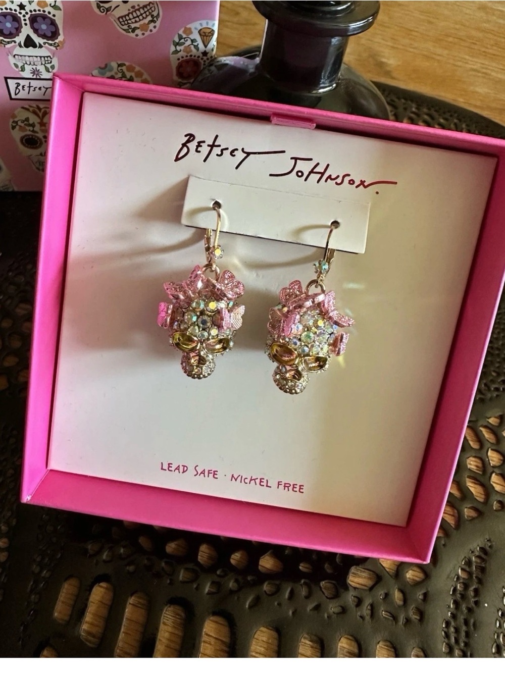 Betsey Johnson Pink Skull Butterfly Earrings - NWT